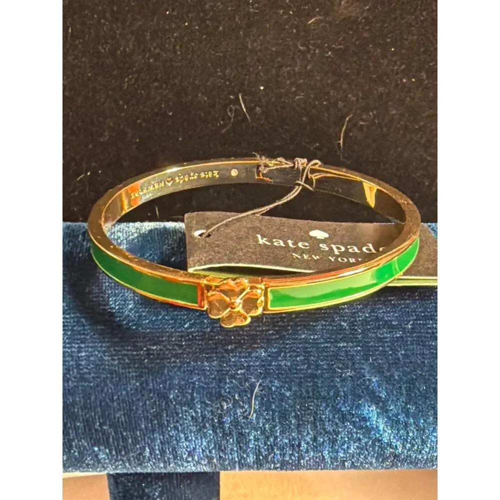 Kate Spade Glover Green & Gold Hinged Bangle Bracelet Classic Stacking Jewelry